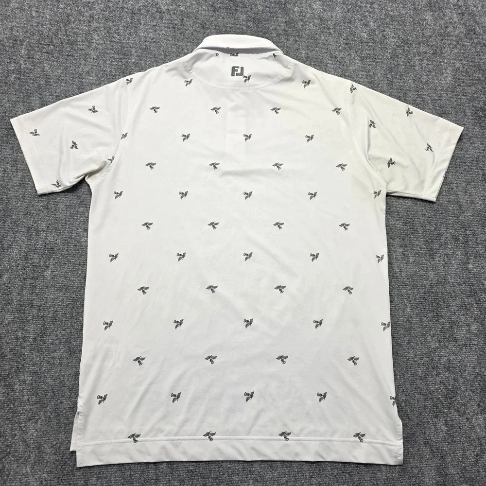 FootJoy Men's Medium ProDry Thistle‎ Print Golf White Polo Shirt Short Sleeve